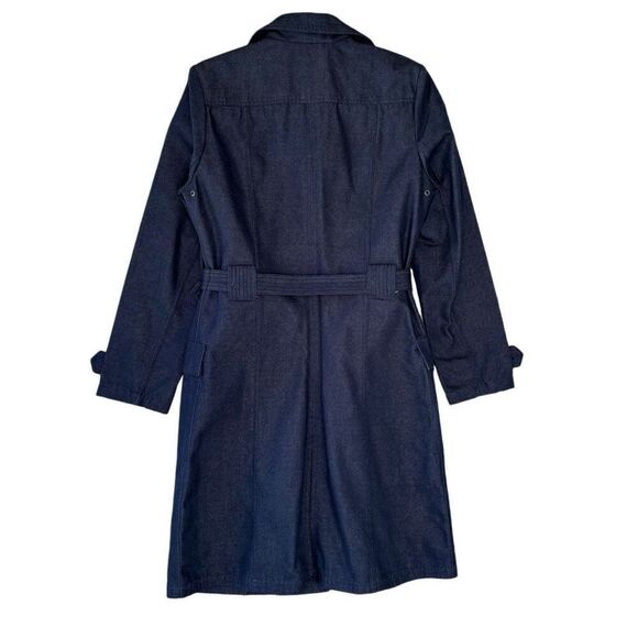GAP Vintage Y2K Denim Blue Dark Wash Trench Coat Jacket Belted Pockets Size M - Picture 5 of 9